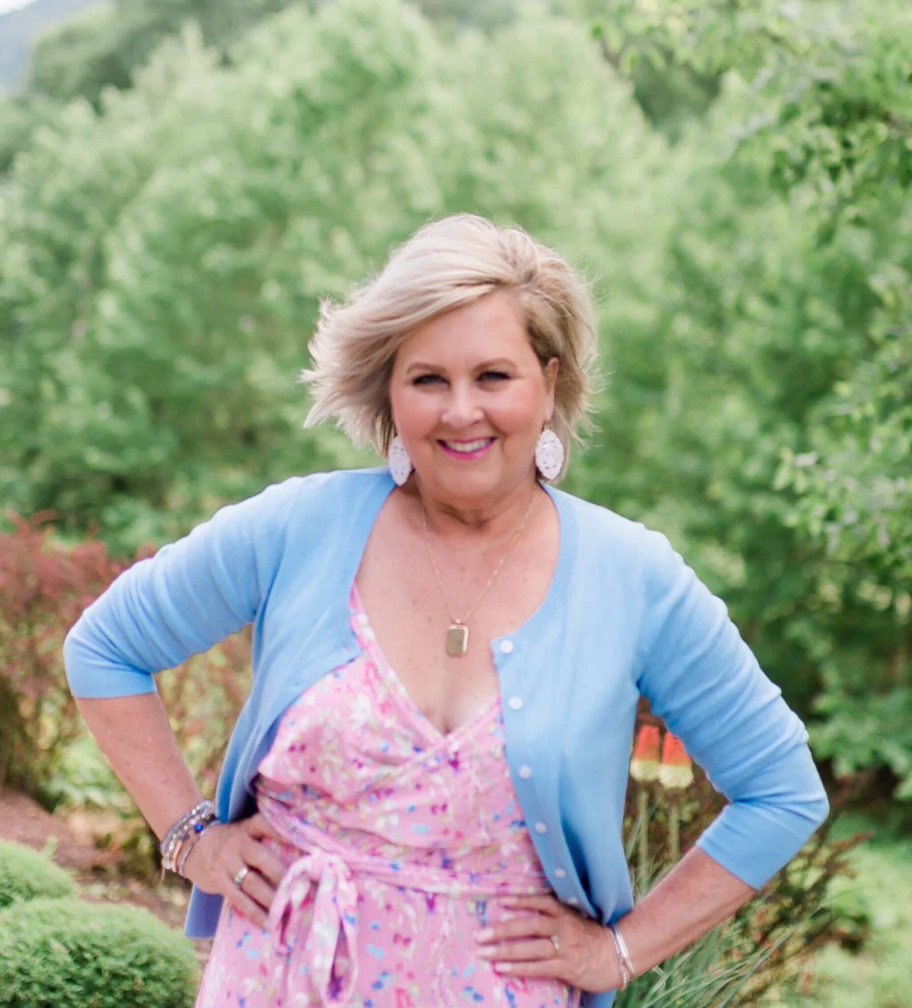 blue dress with pink cardigan Blue Flame L main image 1