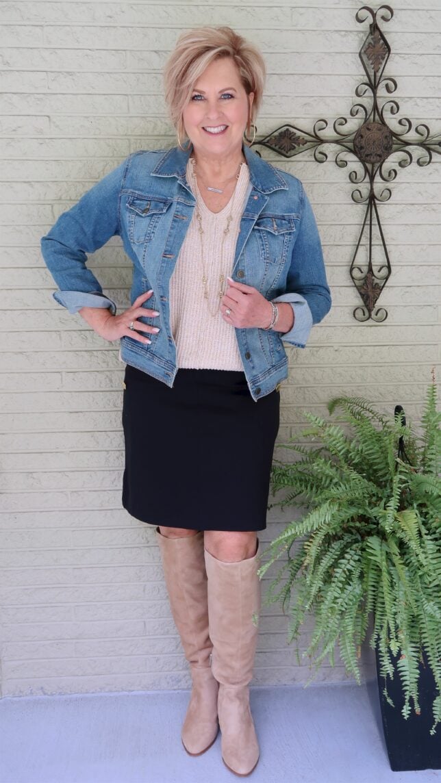 Denim jacket with dress and clearance boots