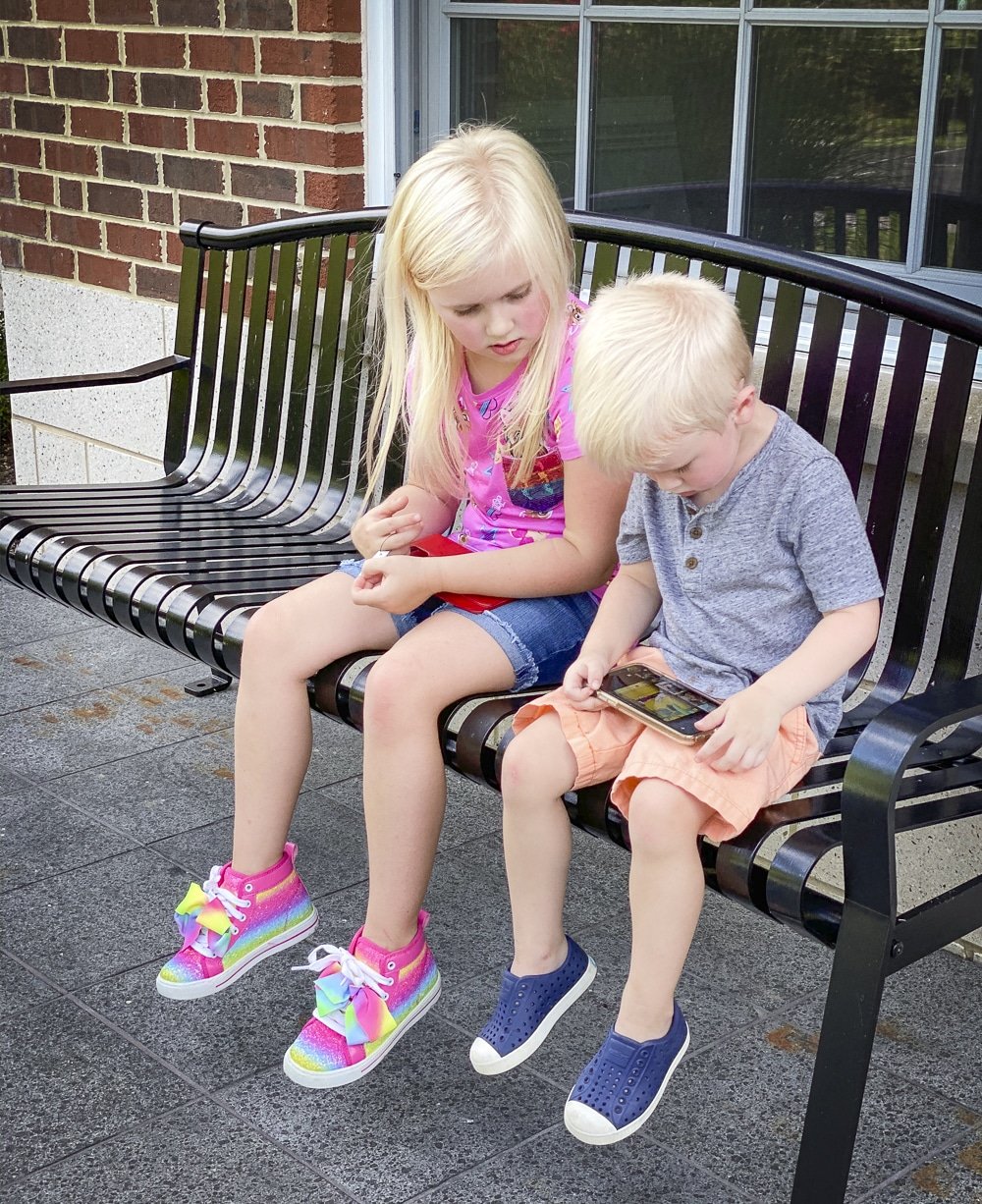 Fashion Blogger 50 Is Not Old's grandchildren in their back to school outfits.