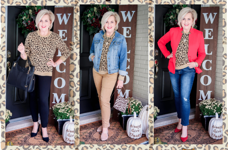 Fashion Blogger 50 Is Not Old is styling a leopard print sweater 3 different ways