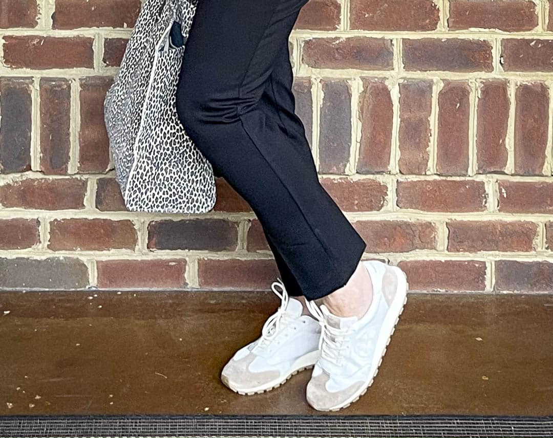 Over 40 Fashion Blogger, Tania Stephens, is wearing Tory Burch sneakers