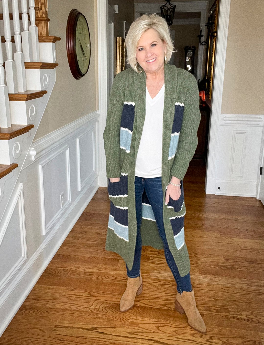 LulaRoe olive and white ribbed cardigan sweater L