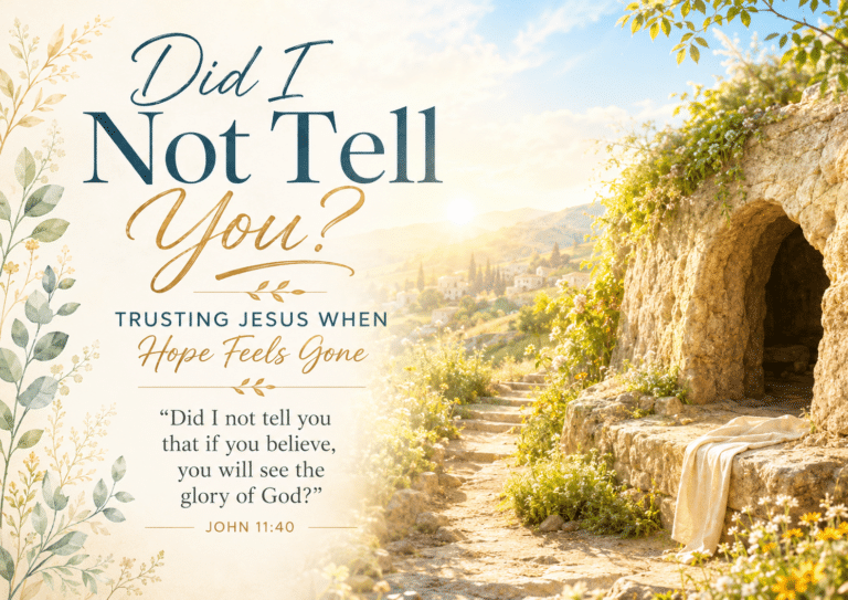 A graphic of hope with a cave and grass