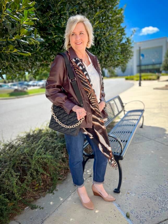 A FEMININE FAUX LEATHER SHACKET AND GIRLFRIEND JEANS - 50 IS NOT OLD - A  Fashion And Beauty Blog For Women Over 50