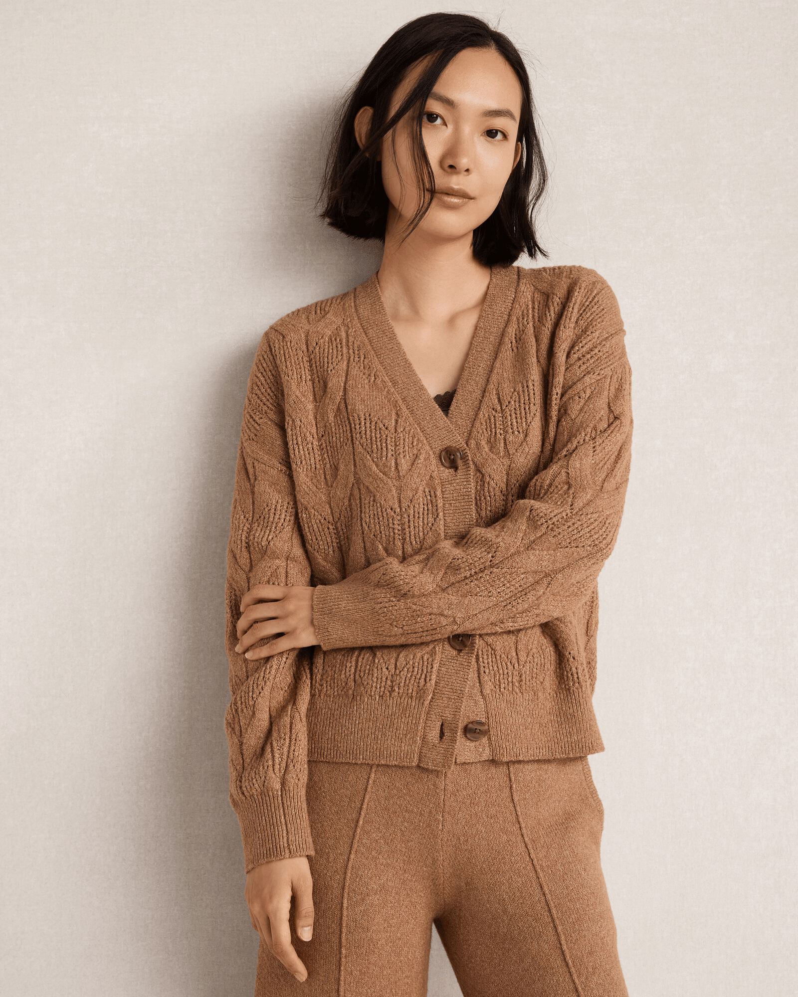 Organic Cotton Blend Cableknit Cardigan