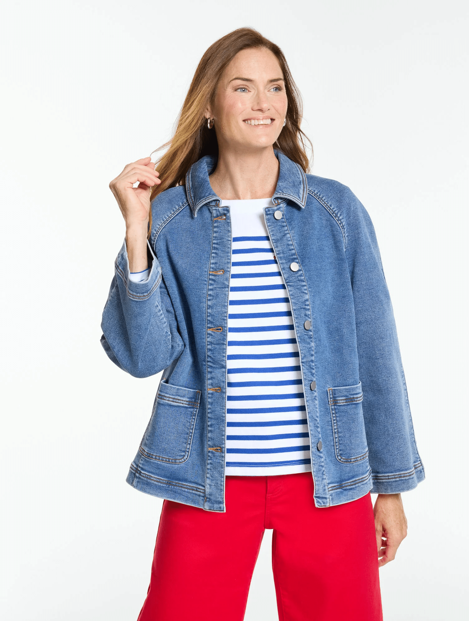 Swing Sleeve Knit Denim Jacket