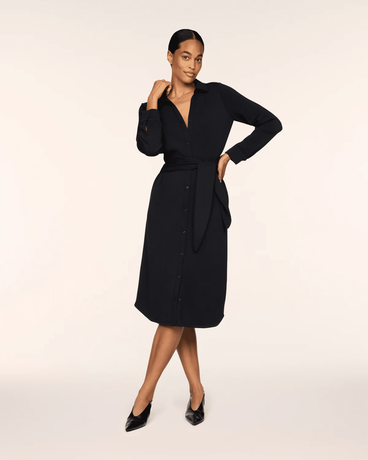 Tie-Waist Midi Shirt Dress