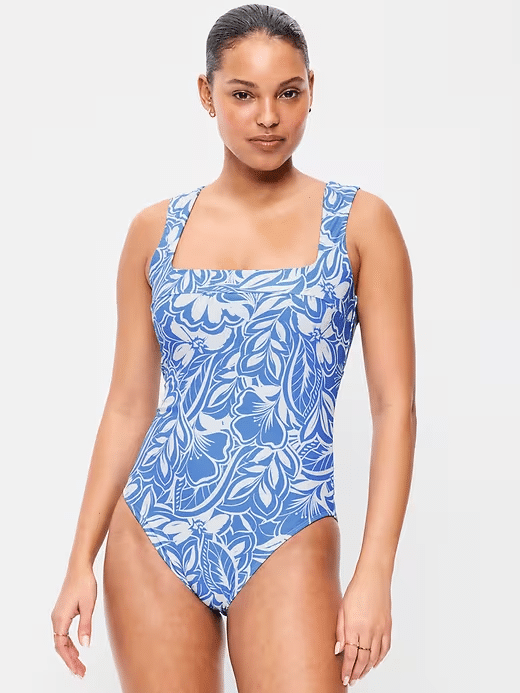 old navy one piece blue and white square neck