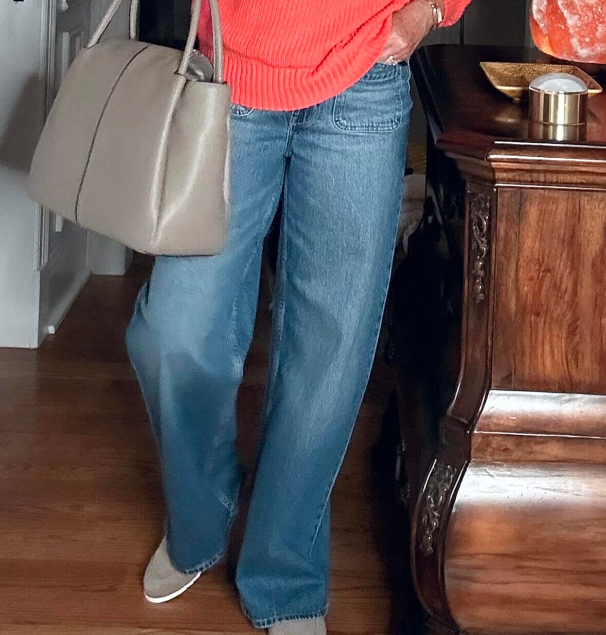 Over 50 Fashion Blogger, Tania Stephens, wearing wide leg jeans from Walmart