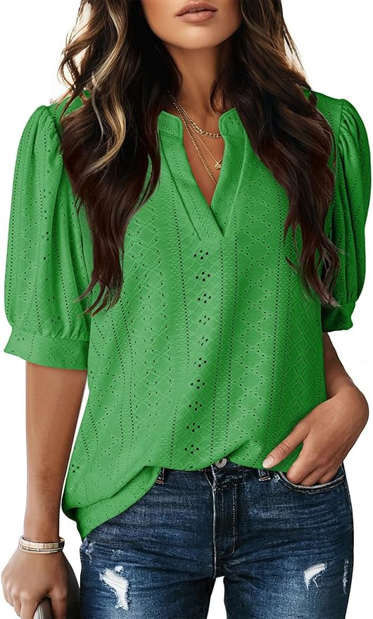 green lace v neck blouse