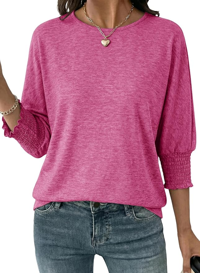 pink 3/4 sleeve basic tee blouse