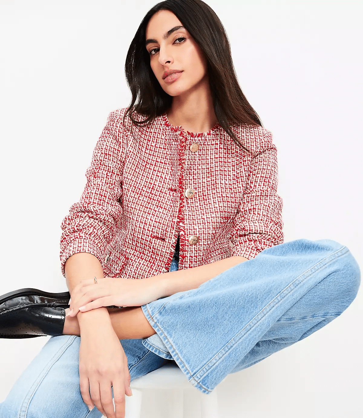 Why a Collarless Jacket is the Perfect Spring Layer for Women Over 50 tania stephens fashion blogger 50 is not old  fringe