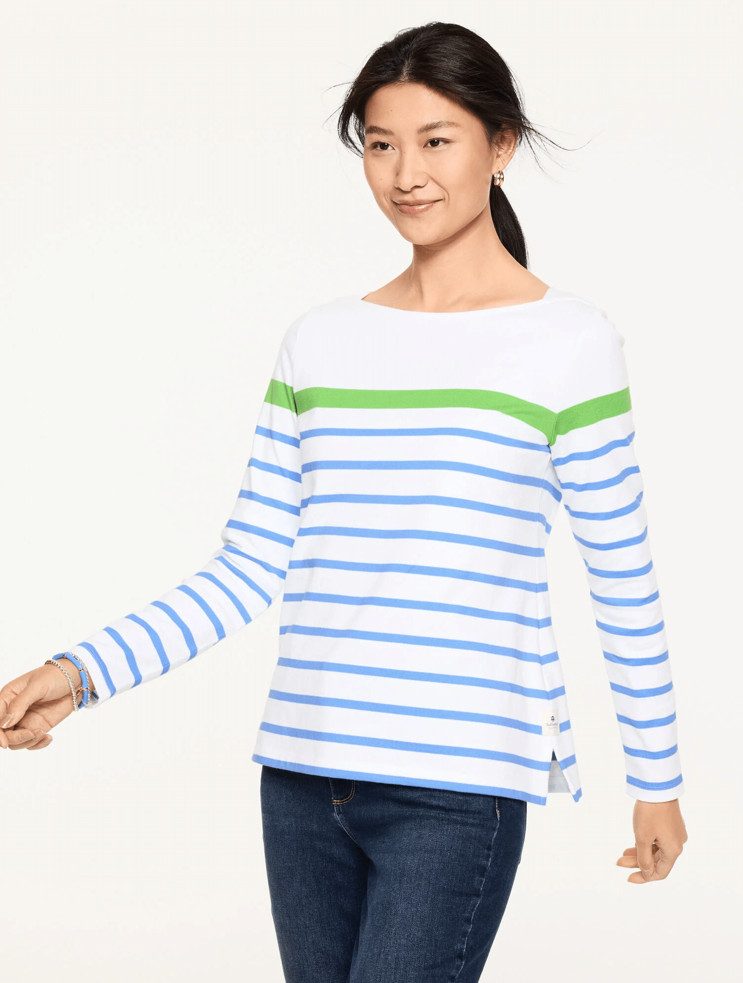 flattering neckline over 50 = Bateau Neck Top - Oaklynn Stripe