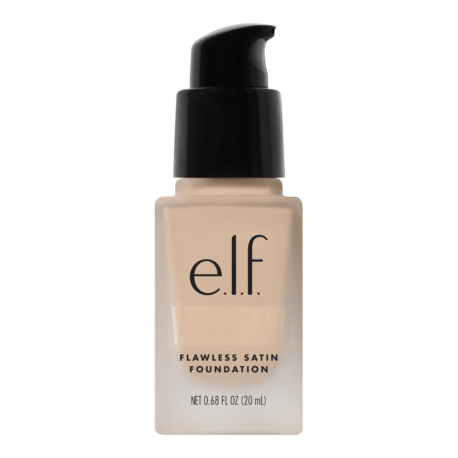 e.l.f. Flawless Finish Foundation in a frosted glass bottle with black cap. A budget-friendly option that smooths skin texture without settling into lines.