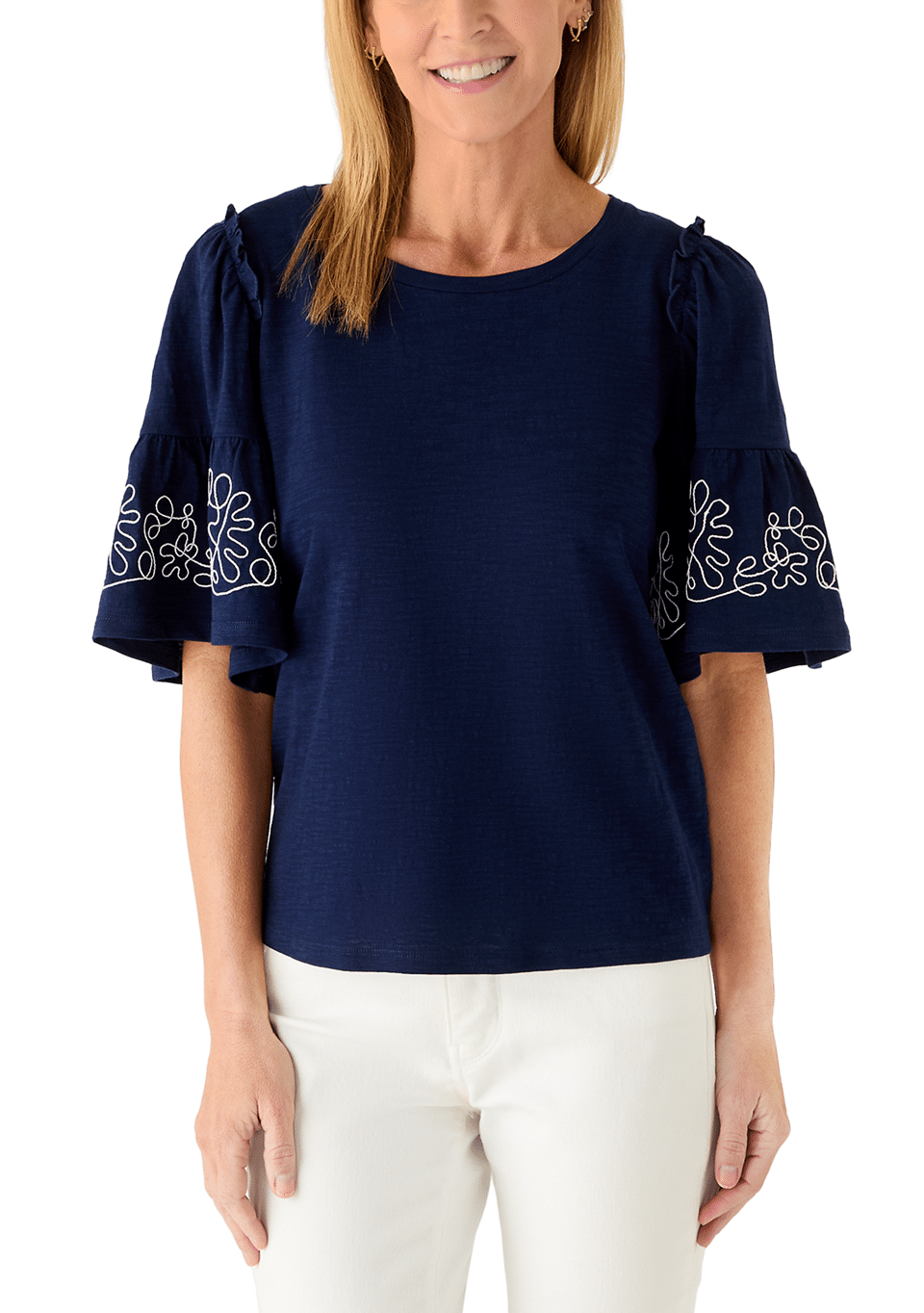 navu blue embroidered top