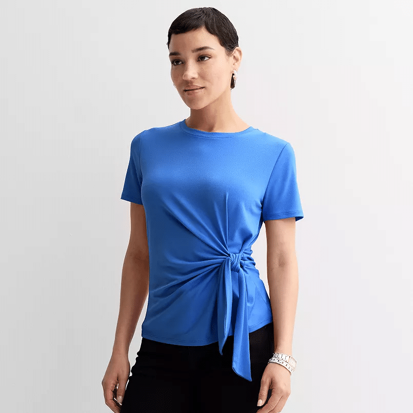 nine west blue cinch waist top