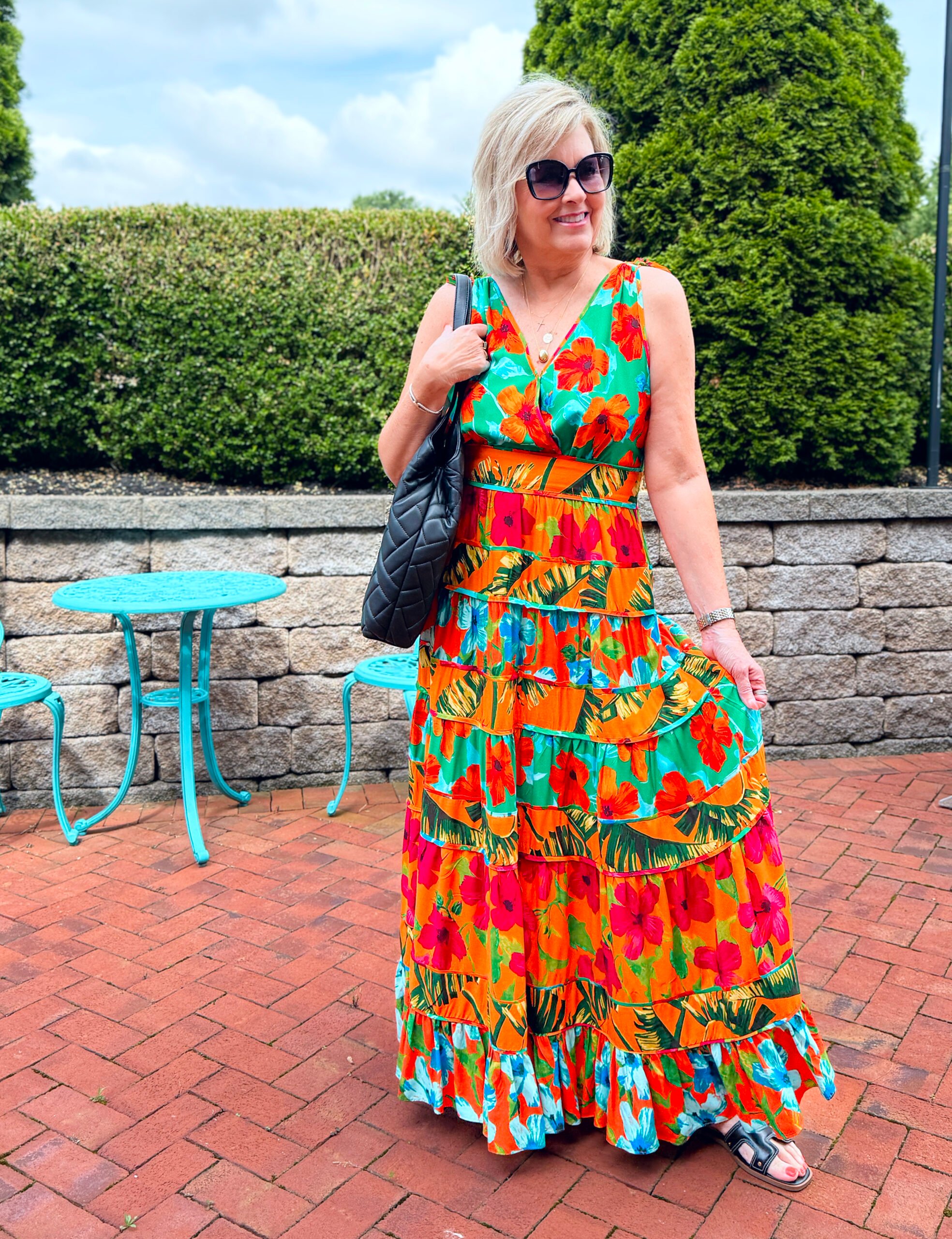 woman wearing colorful maxi dress for summer