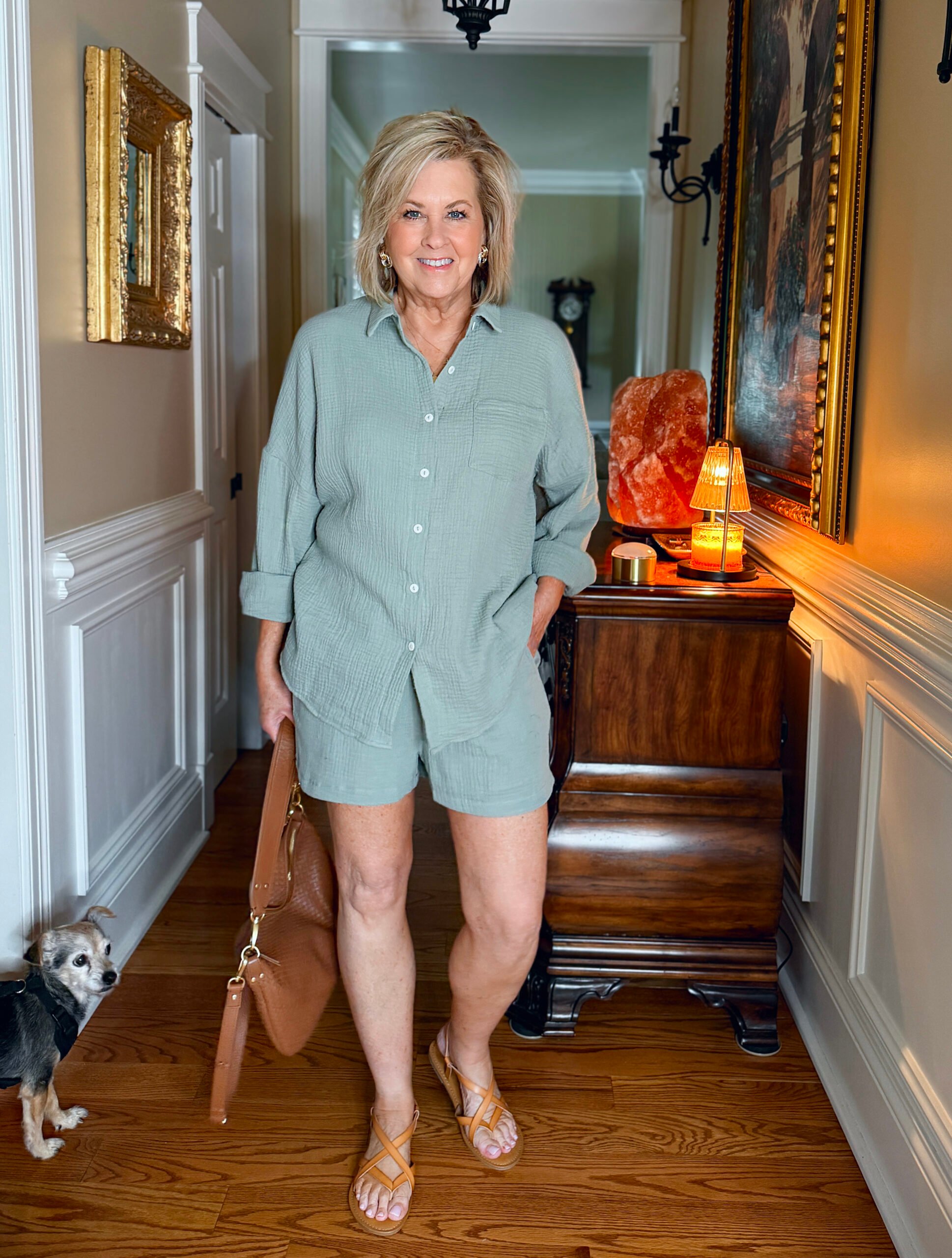 Tania Stephens wearing an olive matching short set from Amazon
