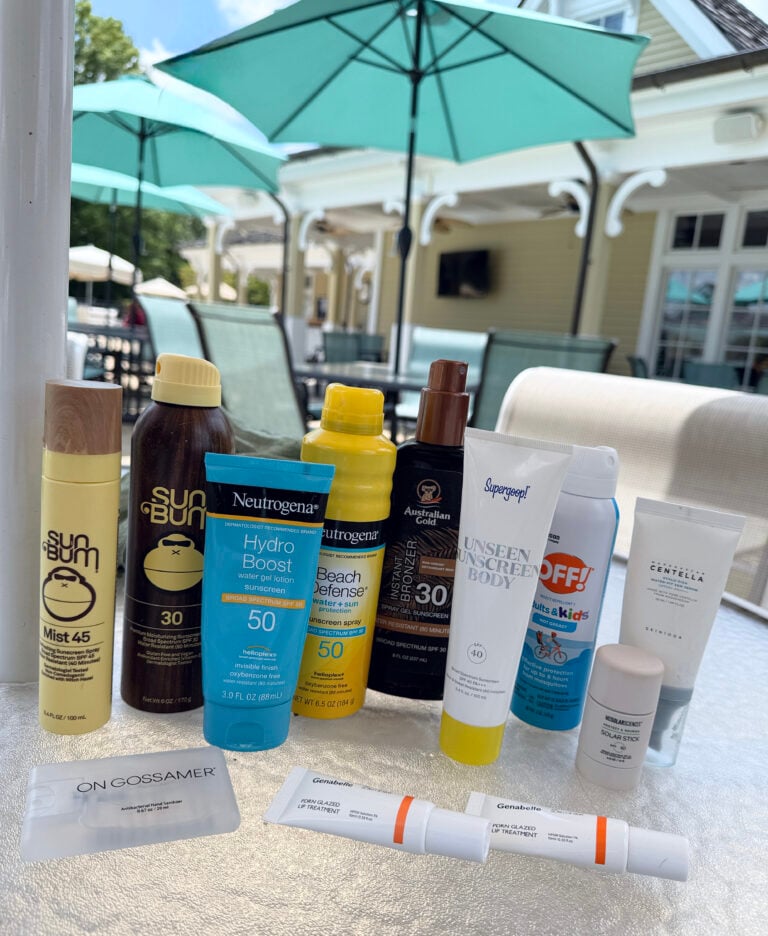 Sunscreens used by Tania and her family at the pool