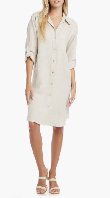 Karen Kane Long Sleeve Linen Shirtdress