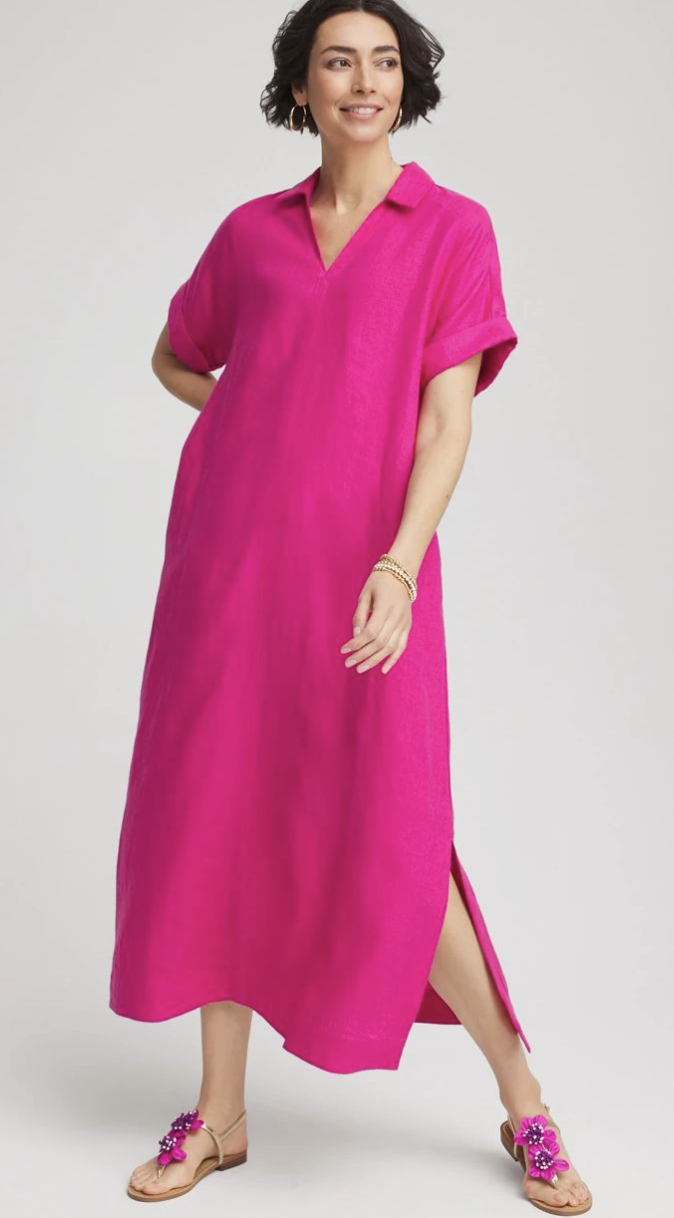 Chico's Linen Popover Kaftan Dress