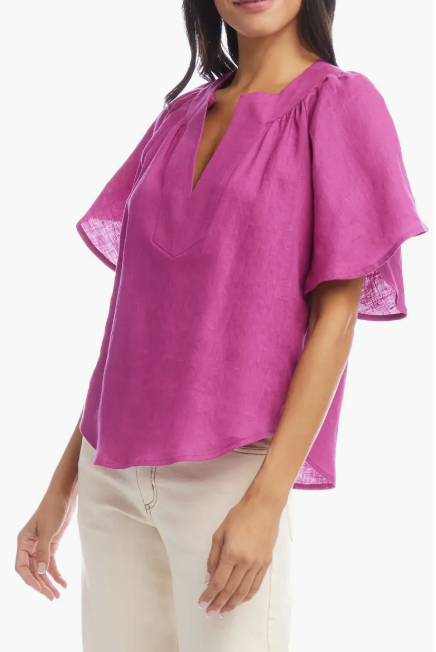 Karen Kane Flutter Sleeve Linen Top