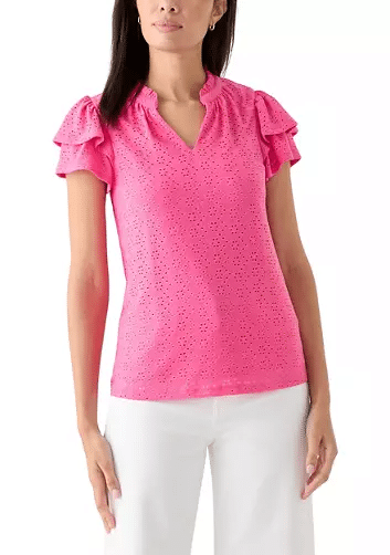 Affordable Belk Summer Fashion Finds eyelet top tania stephens fashion after 50