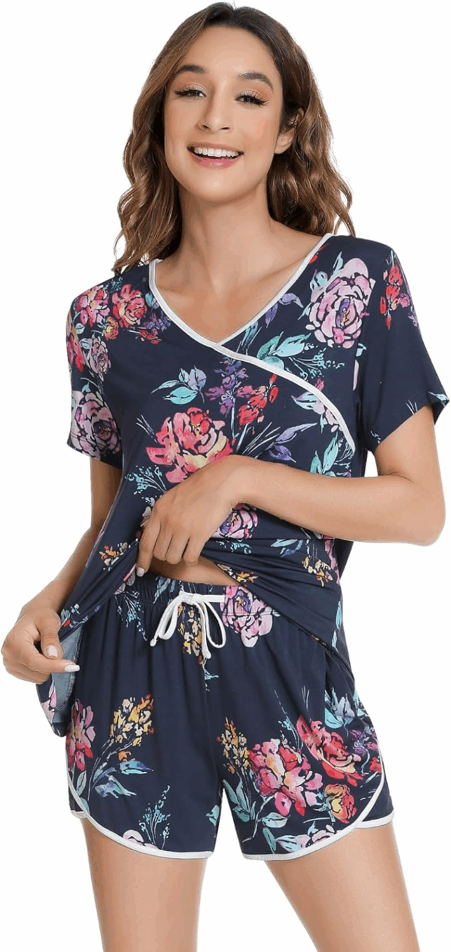 Viscose Bamboo Short Sleeve Pajama Set Best Sleepwear Women Over 50 Summer