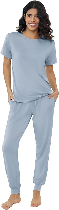 Short Sleeve Jogger Cooling Pajama Sleepwear Set Summer Pajamas for Women over 50