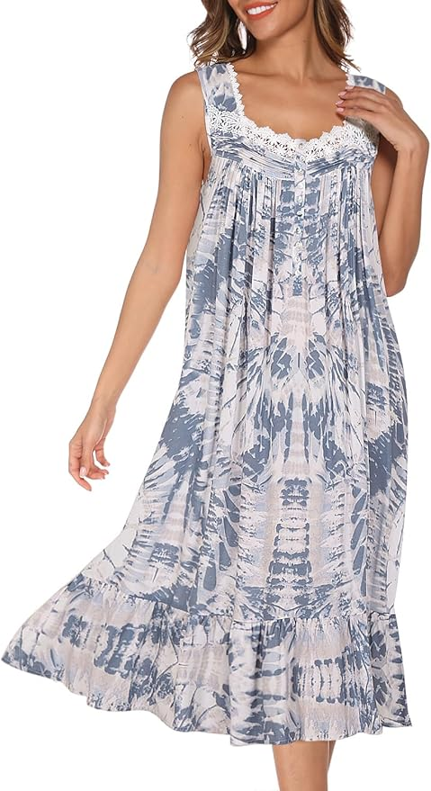 Women Sleeveless Cotton Nightgown House Dress