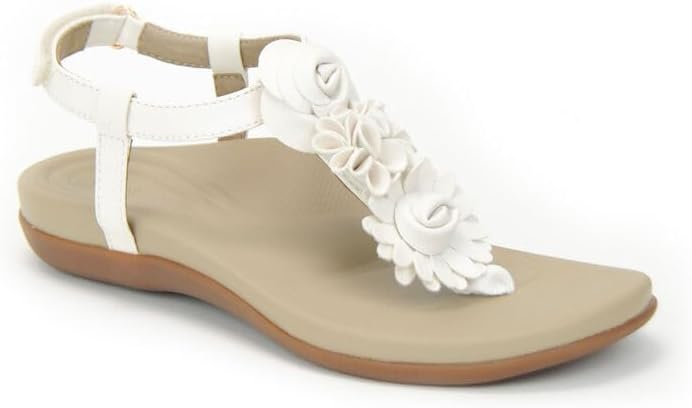 Aetrex Charli Water-Friendly Orthopedic Leather Thong Sandals WHITE SANDALS FOR WOMEN OVER 50