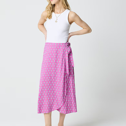 J.Crew Factory Printed faux-wrap skirt PURPLE PINK ORCHID OUTFIT