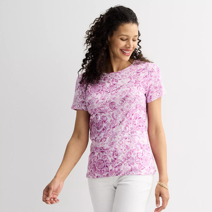 Kohl's Women's Croft & Barrow® Essential Crewneck Tee PURPLE PINK LILAC ORCHID COLOR SHIRT FOR SUMMER