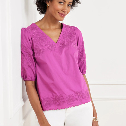 Talbots Embroidered Poplin Top