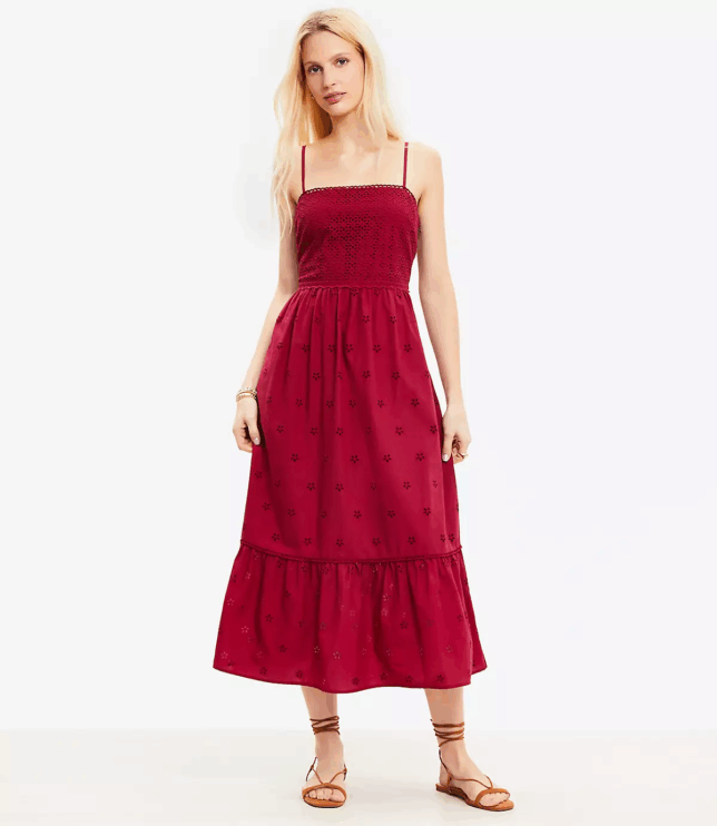 My Favorite Red Dresses for Summer 2025 loft mide eyelet tania stephens