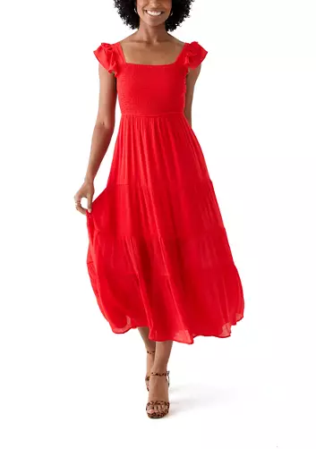 My Favorite Red Dresses for Summer 2025 square neck line belk midi dress fashion blogger