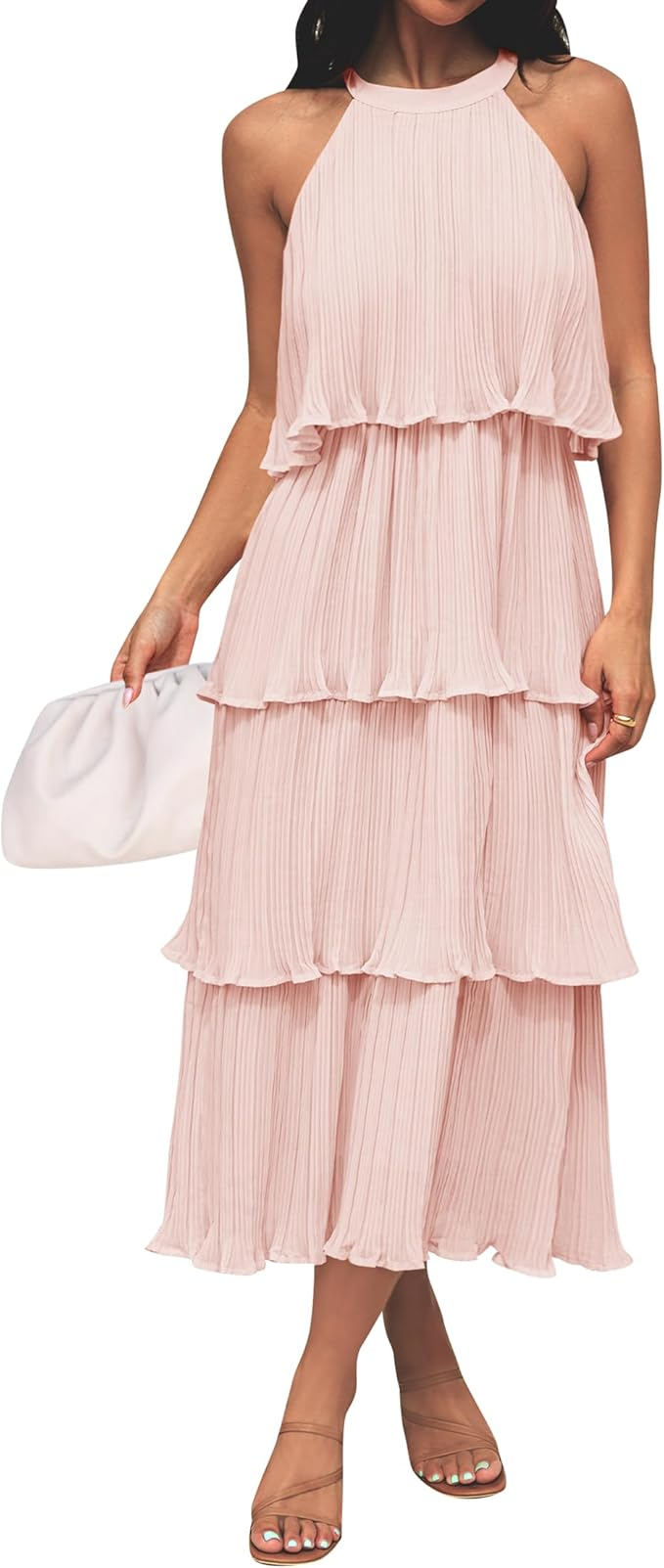 The Best Wedding Guest Dresses on Amazon for Women Over 50 tania stephens 50 is not old fashion blogger pink tiered halter dress
