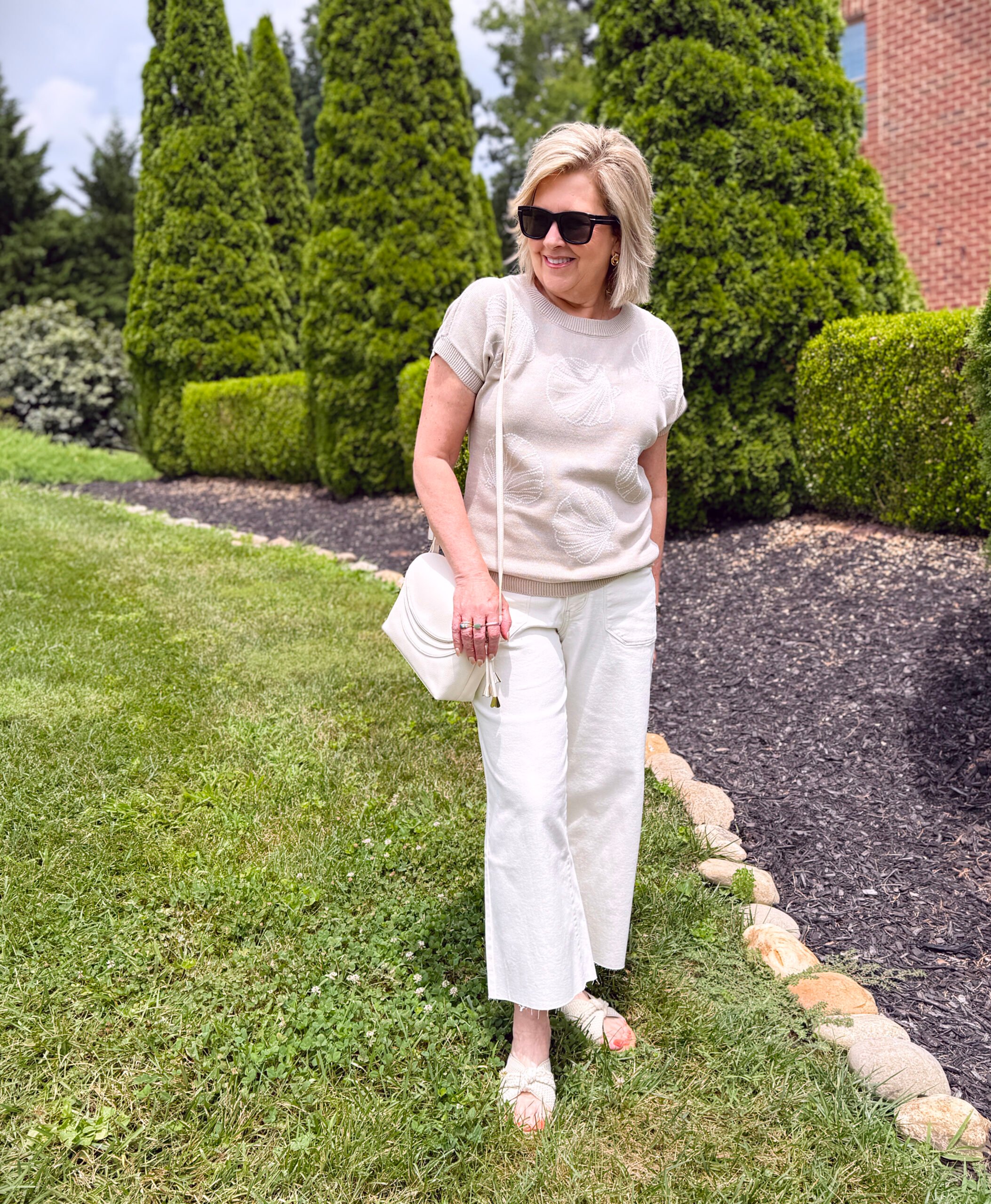 Tania Stephens wearing a neutral summer outfit from Kohls