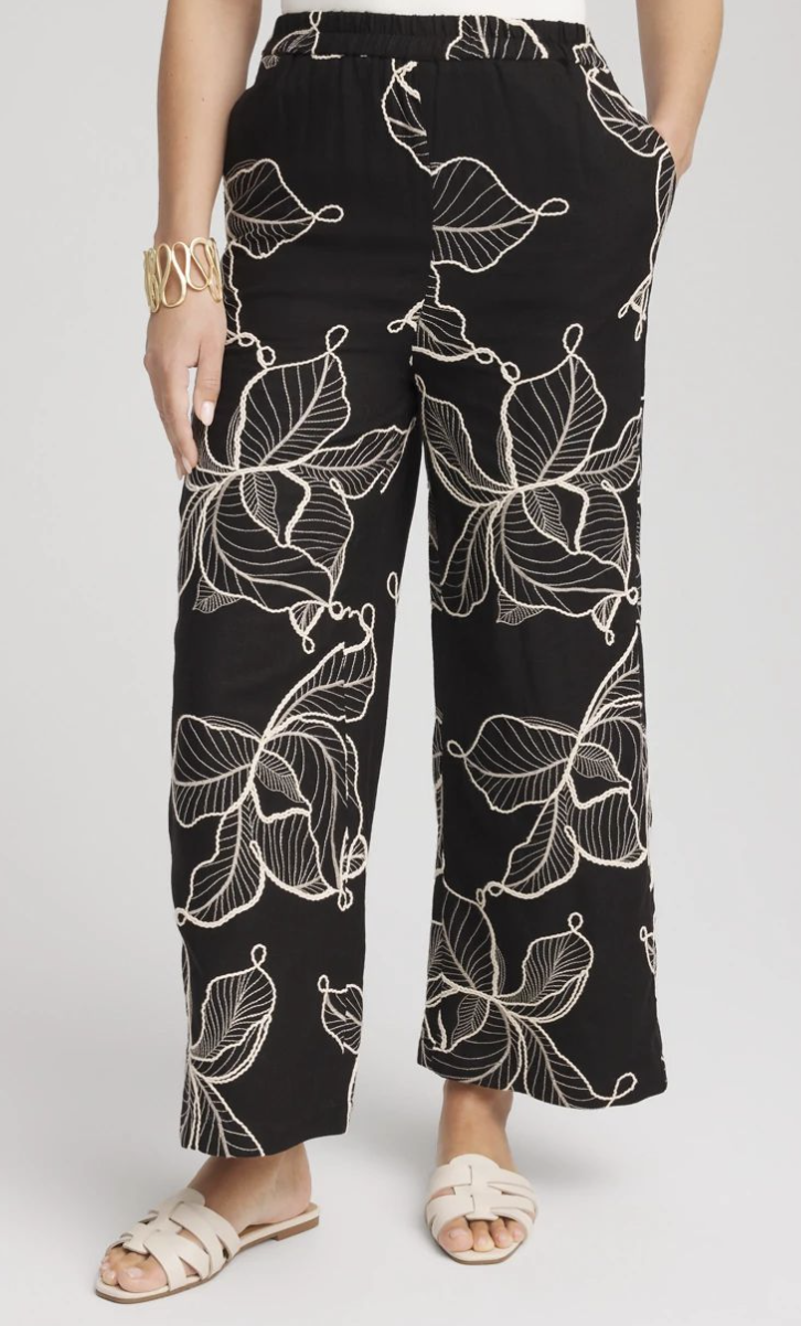 Chico's Embroidered Wide-Leg Cropped Pants