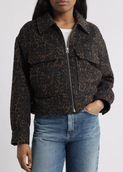 Lucky Brand Zip Front Crop Jacket Leopard Print Fall 2025
