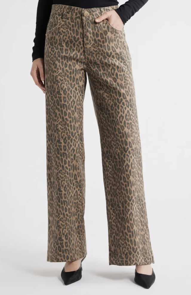 Wit & Wisdom Gracie Skyrise Double Side Seam Wide Leg Jeans Leopard Print Pants 2025
