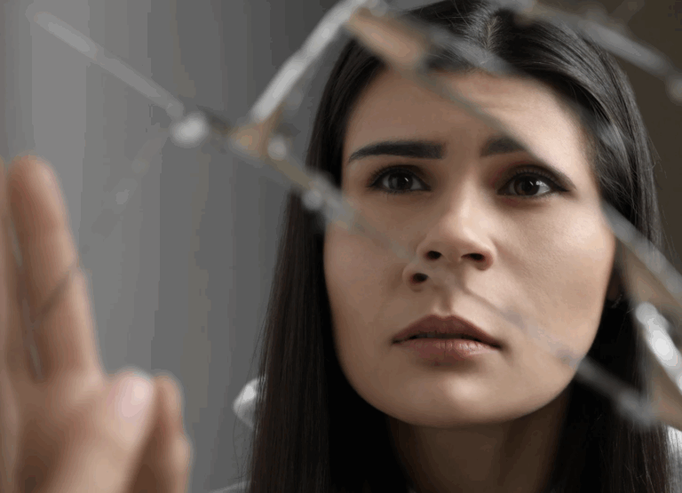 woman looking in the mirror