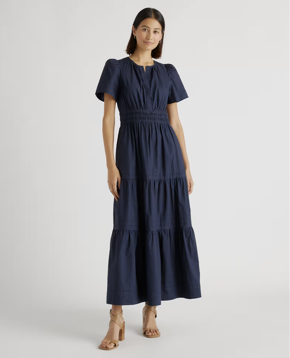 Quince Summer Fall 2025 100% Organic Cotton Poplin Tiered Maxi Dress