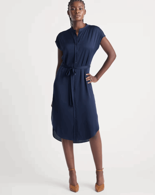 Washable Stretch Silk Midi Shirt Dress Quince Summer Fall 2025