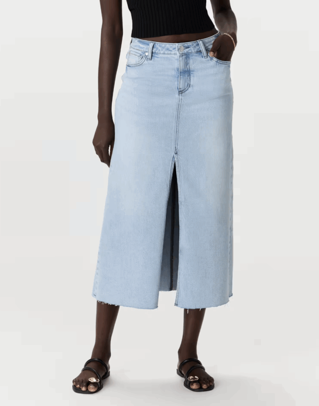 Stretch Denim 5-Pocket Midi Skirt Quince Pieces I love for Summer Fall 2025 Women Over 50