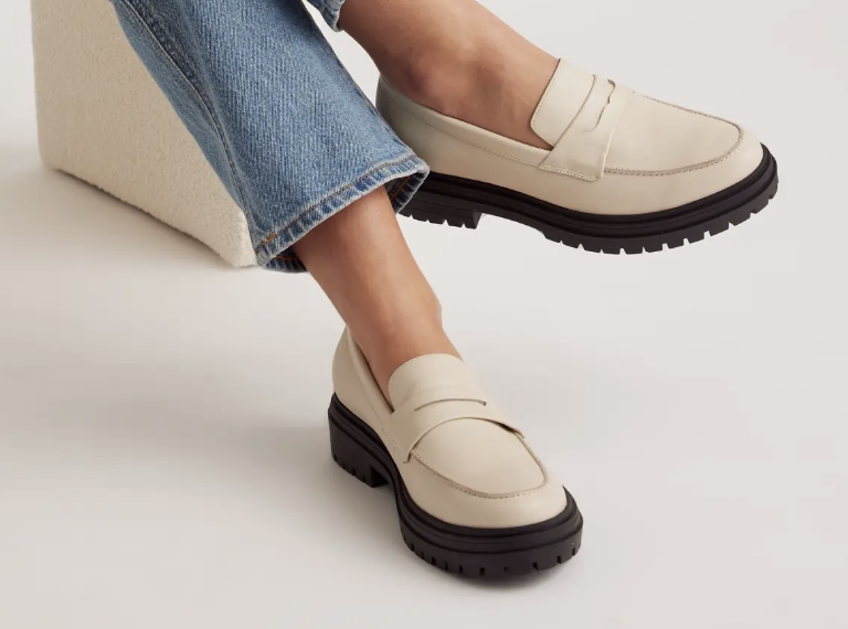 Quince Italian leather lug sole loafers in bone color