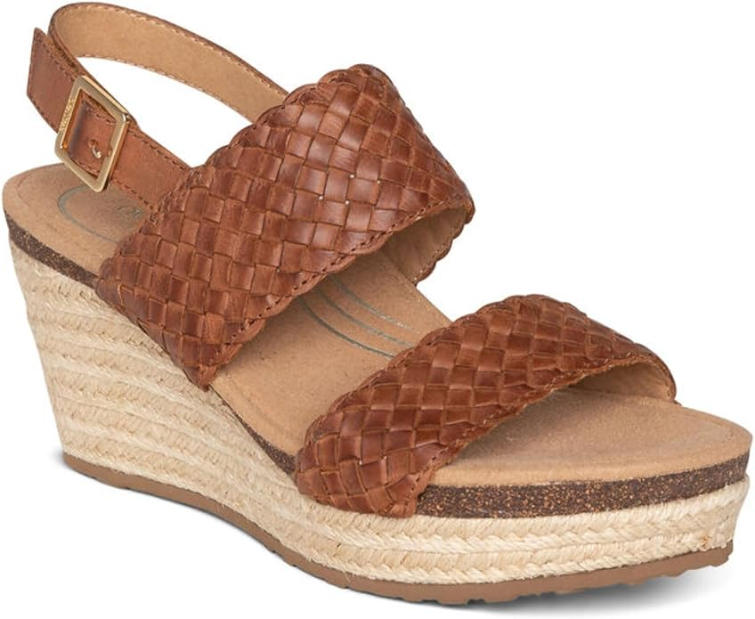 Aetrex Woven Quarter Strap Wedge Sandals