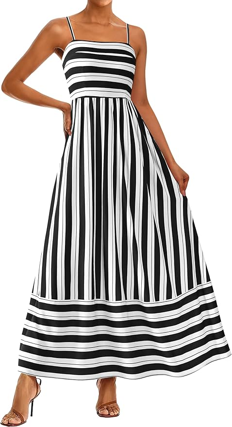 Black and White Striped Maxi Dress Outfit Summer 2025