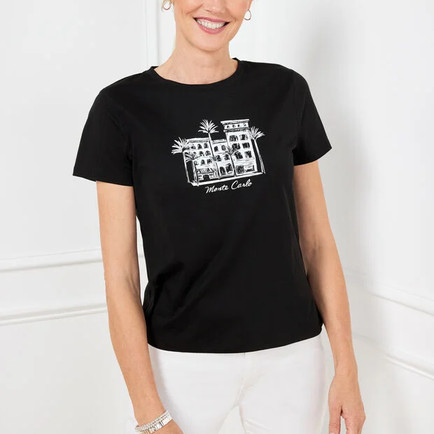 Monte Carlo Crewneck Tee Shirt Black and WHite