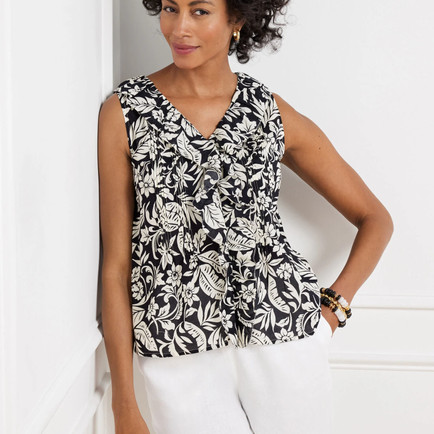 Talbots Ruffle Shell Silhouette Palms Top